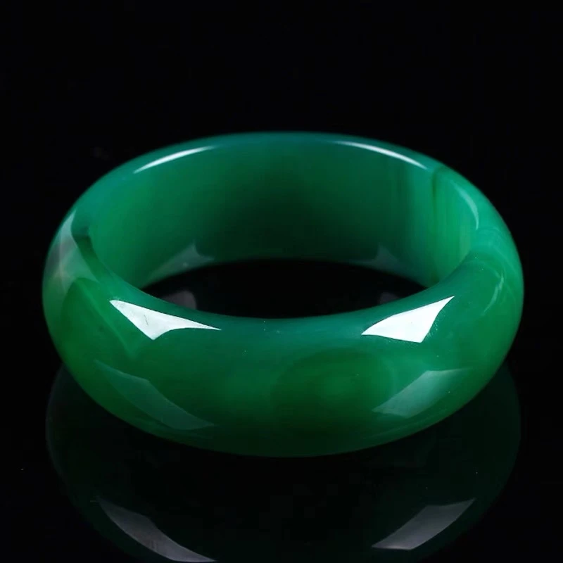 天然绿玛瑙玉髓手镯女款加宽加厚冰透玉镯菠菜绿多样性拍一发一