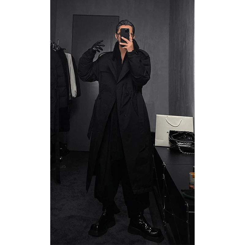 冬季潮牌设计款工装长款羽绒服加厚保暖宽松廓形白鸭绒外套