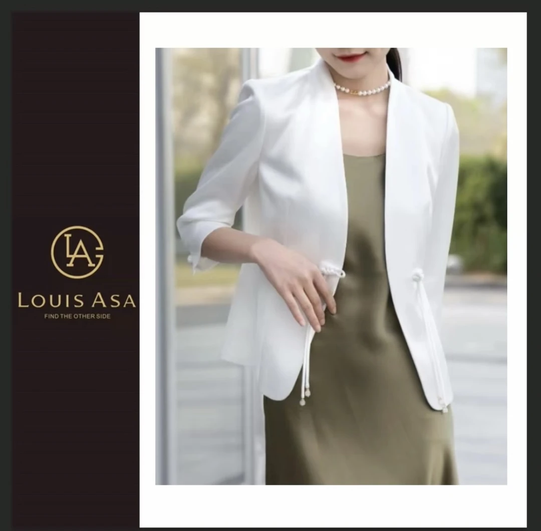 LouisAsa2024春秋轻奢新款进口三醋酸高端气质修身盘扣西装外套