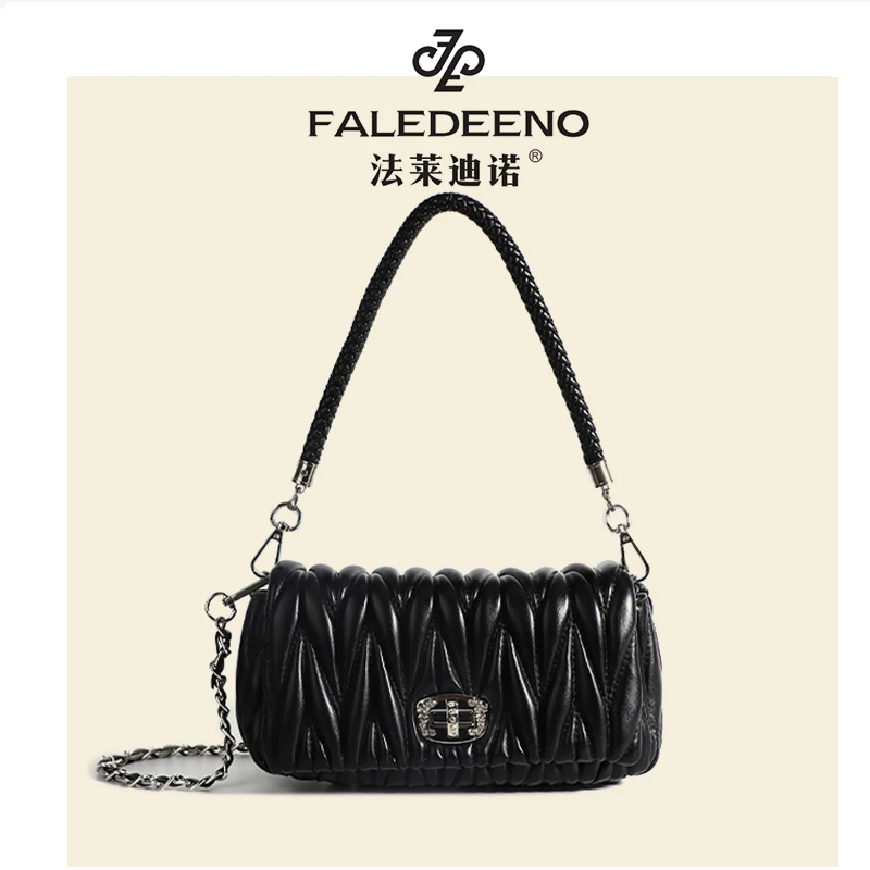 FALEDEENO/法莱迪诺网红气质单肩轻奢手提褶皱小众女包FN-803/黑