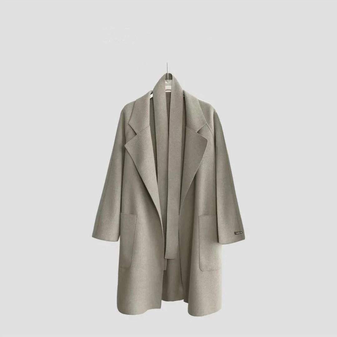 【永恒经典】 极简赫本风廓形中长款秋冬显瘦双面毛呢大衣外套8801