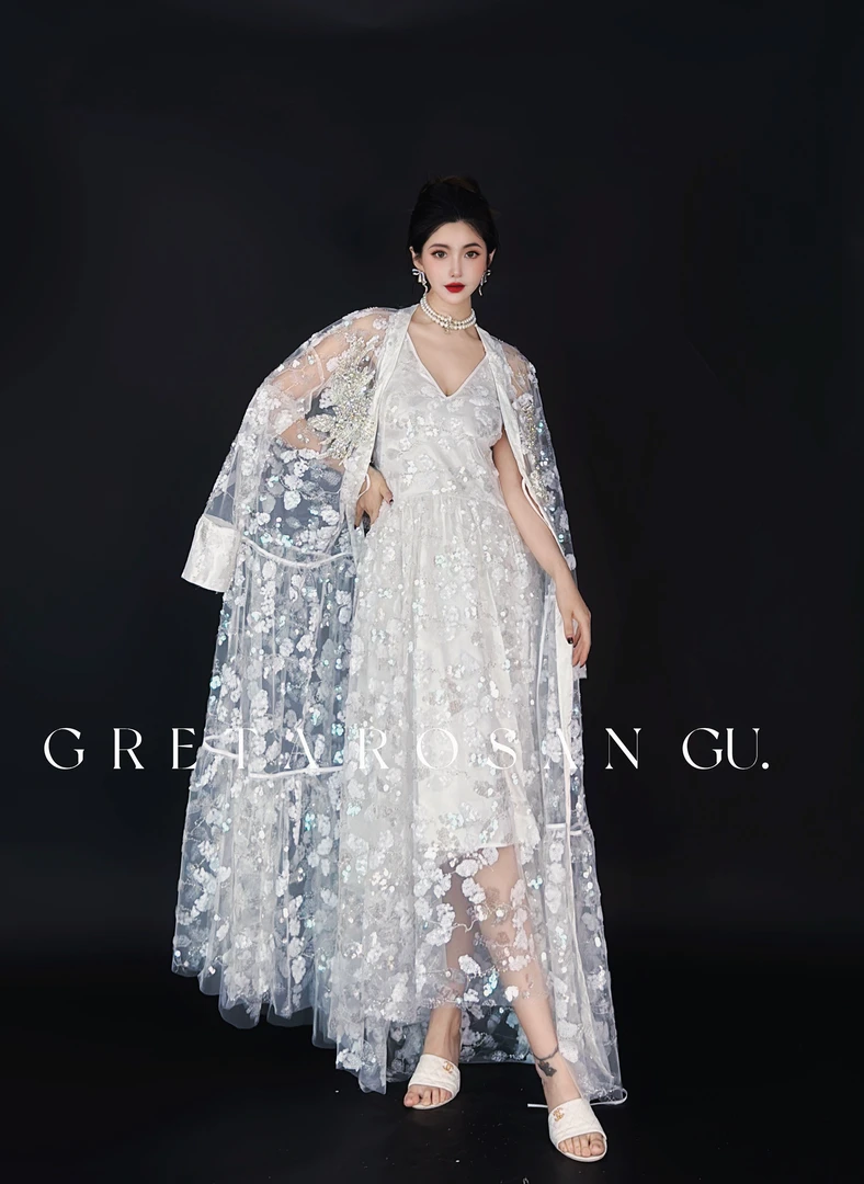 ROSAN【惊鸿】高级手工坊惊艳全场重工刺绣中式长袍气质轻奢仙女