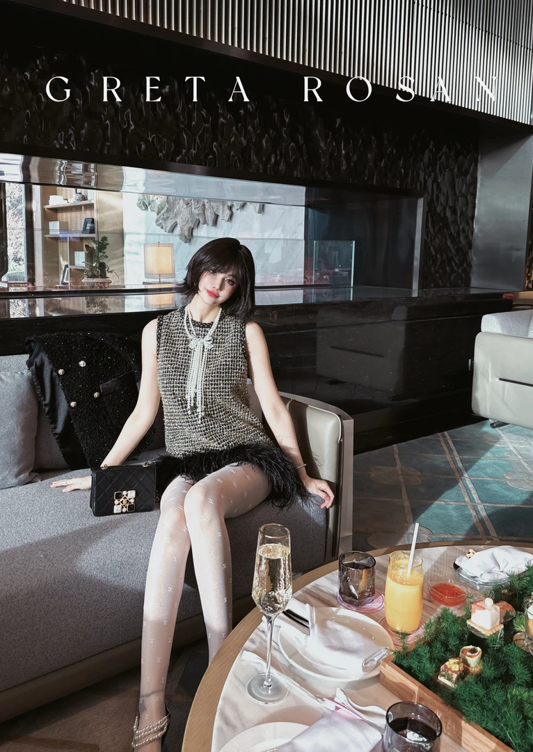 ROSAN【巴比伦】意大利金属丝斜纹软呢小香风法式南非羽毛裙