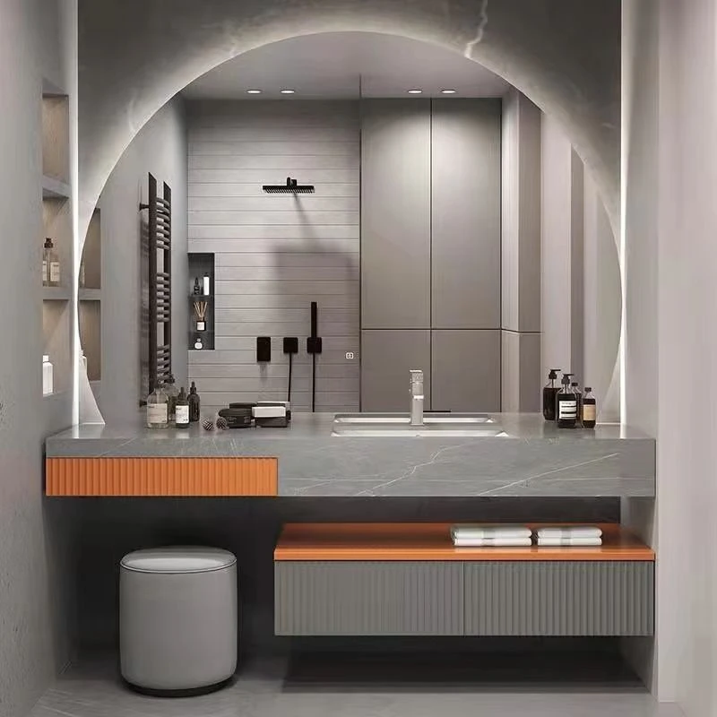 【新款轻奢化妆浴室柜】高端定制 橡胶实木 洗脸盆 智能镜柜 组合