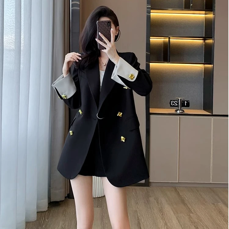 黑色西装外套女春季新款设计感气质时间百搭显瘦韩版西服上衣0200