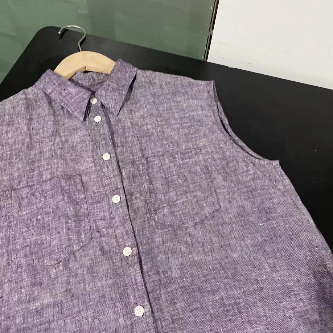 【左耳出品】夏季高货100%汉麻色织无袖衬衫款时尚显瘦9912