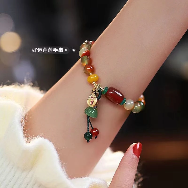 好事莲莲~新中式国风潮彩色串珠复古手串莲蓬吊坠古风汉服配饰