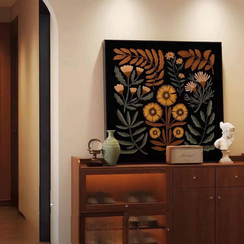 美式田园中古风客厅装饰画餐厅卧室简约摆画高级感玄关艺术砂岩画