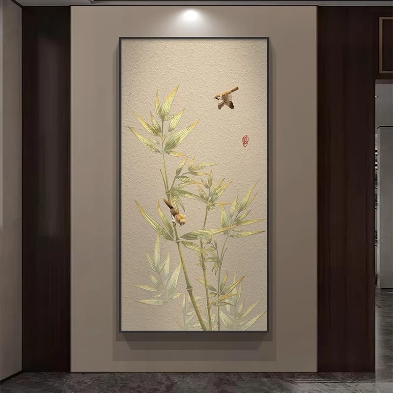 新中式玄关走廊过道装饰画竹子画节节高升壁画客厅沙发背景砂岩画