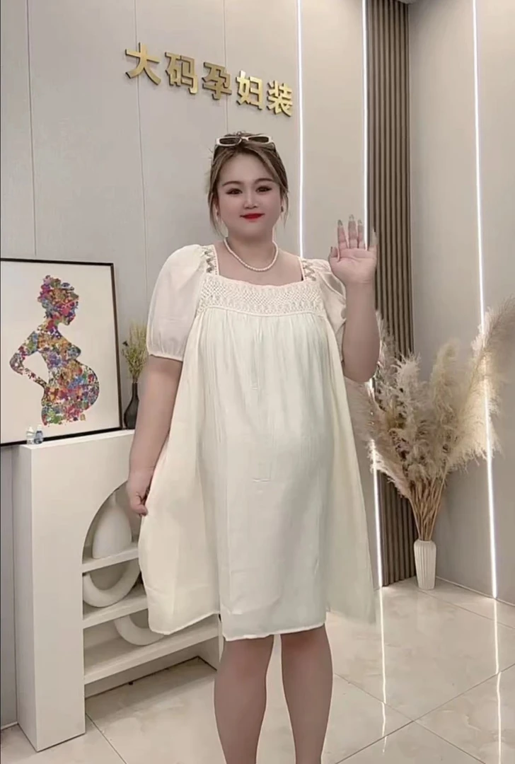 大码孕妇2024年连衣裙女新款夏天超显瘦的小个子中长款裙子3754