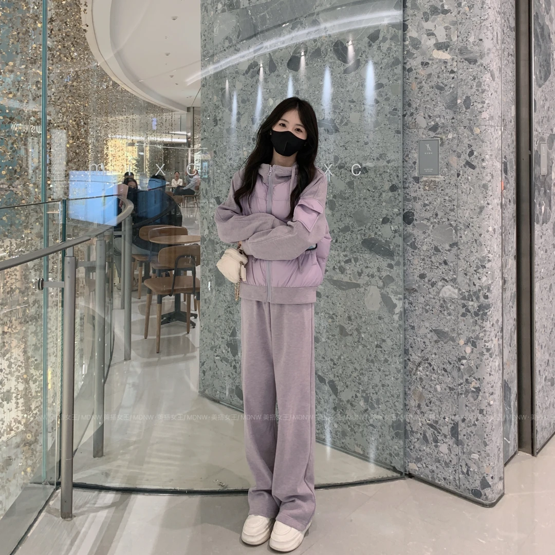 【时尚暖炉】2024设计师冬装新款羽绒卫衣外套+加绒裤子套装YR180