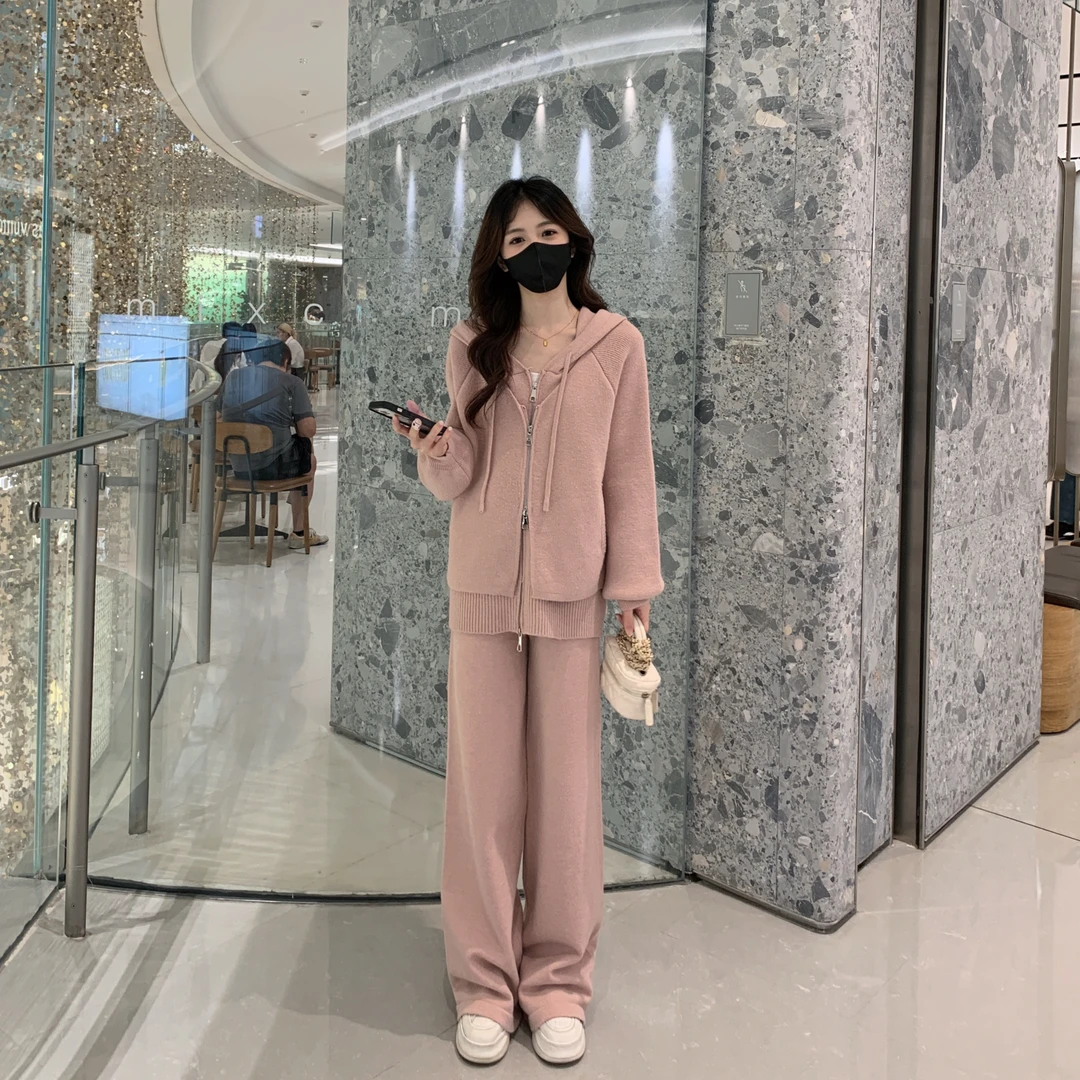 【慵懒假两件】2024设计师新款时尚毛衣外套+裤子两件套装TZ1845