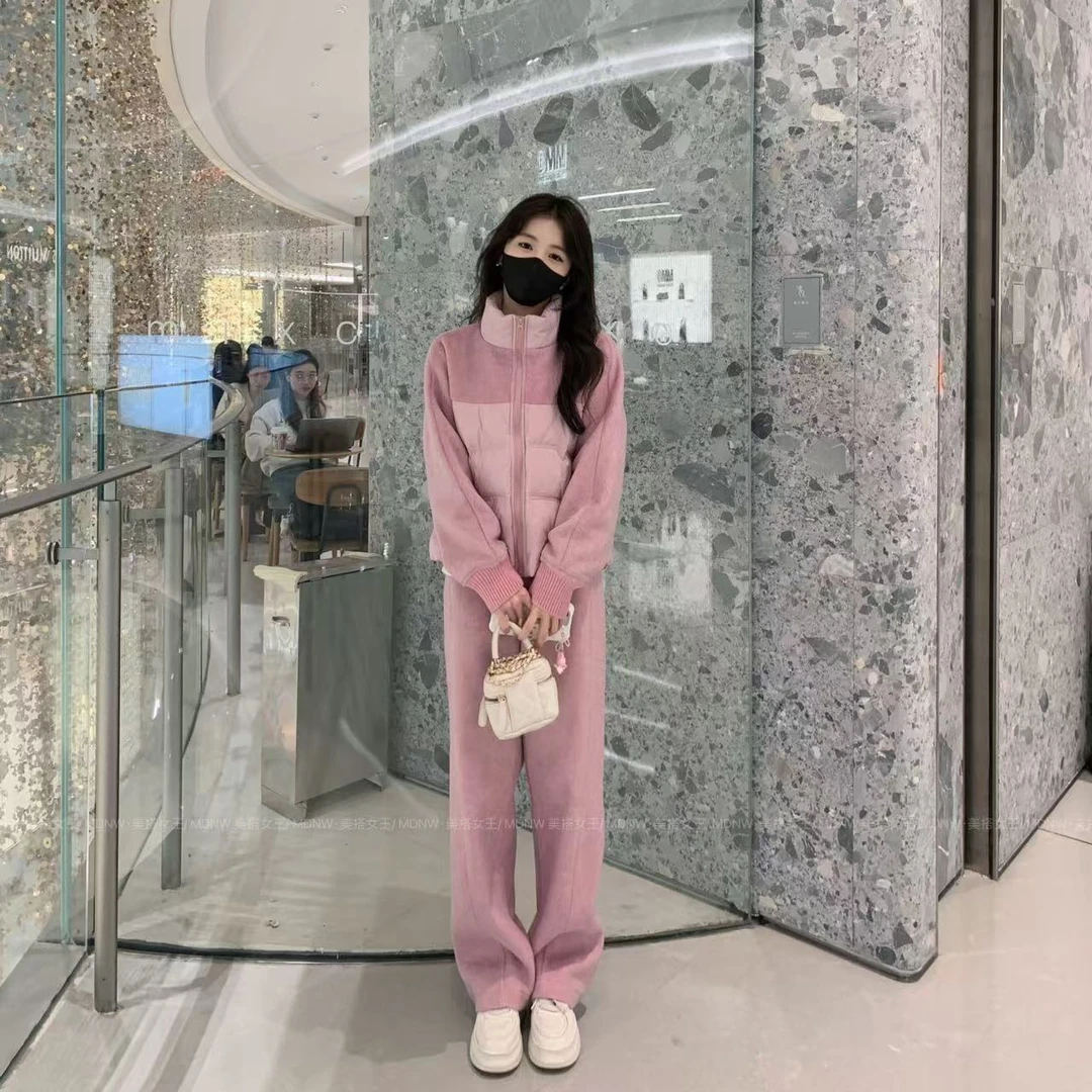 【极简奢品】设计师冬装新款毛呢羽绒外套+毛呢裤子休闲套装YR187