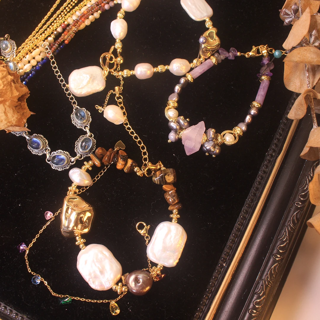 铜合金合成锆石手链 巴洛克复古风手链