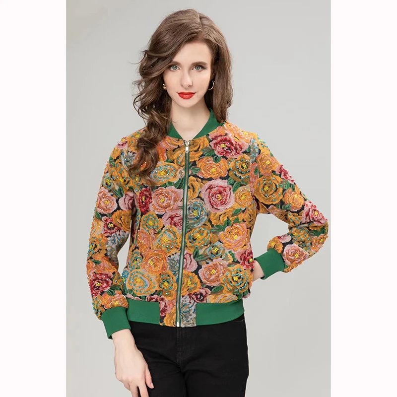 519款 时装周走秀重工玫瑰刺绣黄色外套