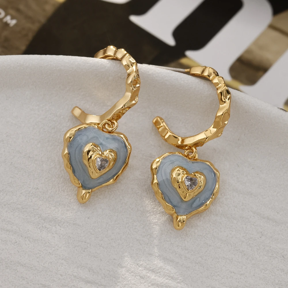 铜合金珐琅耳饰 镀18K金「钟意」蓝色耳坠时尚轻奢法式小众甜美耳环