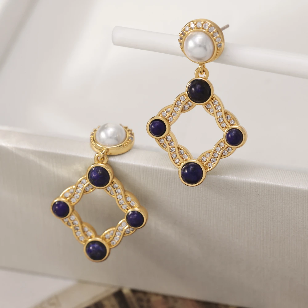 铜合金仿珍珠耳饰 镀18K金「星际之门」耳坠轻奢欧美复古宫廷风耳钉