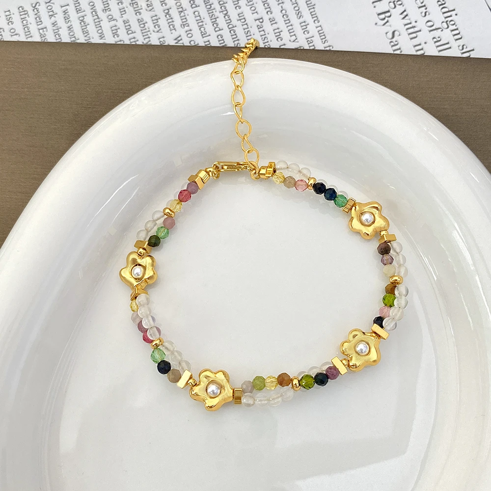 铜合金手链 镀18K金「草长莺飞」手串手链气质中国风潮小众串珠高档