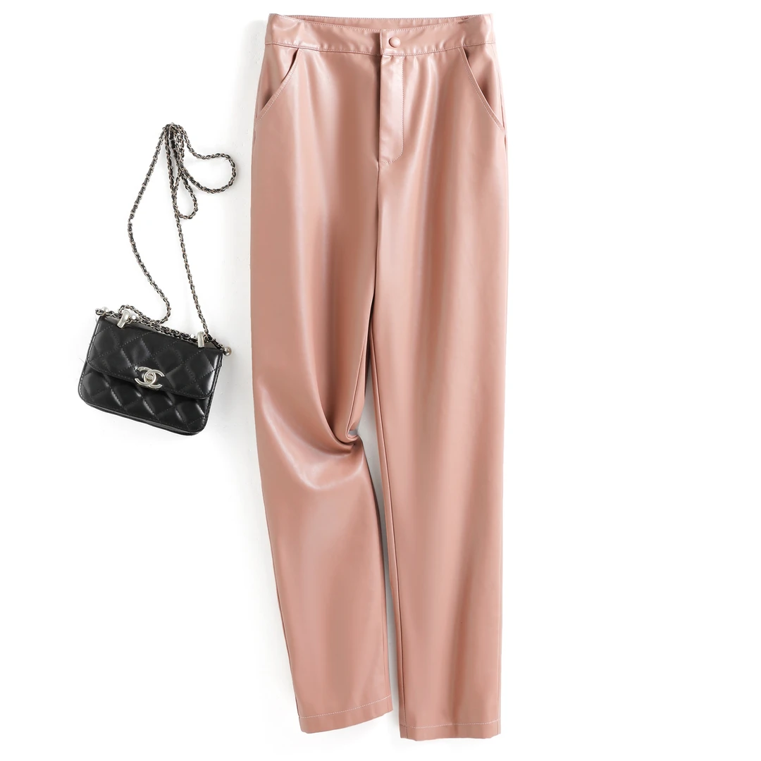 【海宁皮裤】2025高腰裤修身显瘦九分长裤春秋时尚休闲百搭