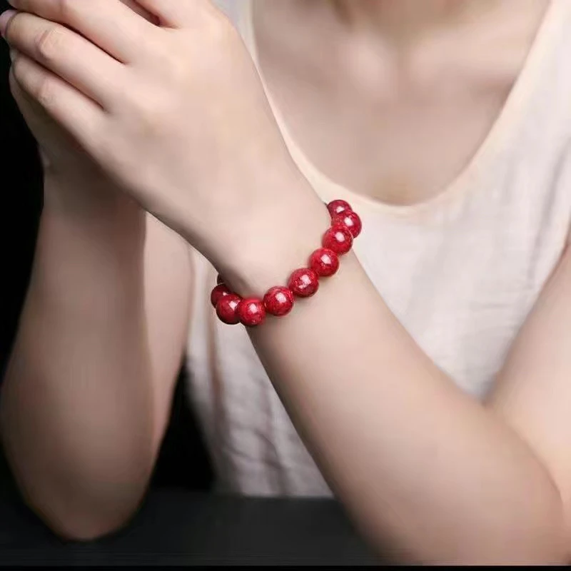 朱砂14mm鸽血红全透光晶体手串