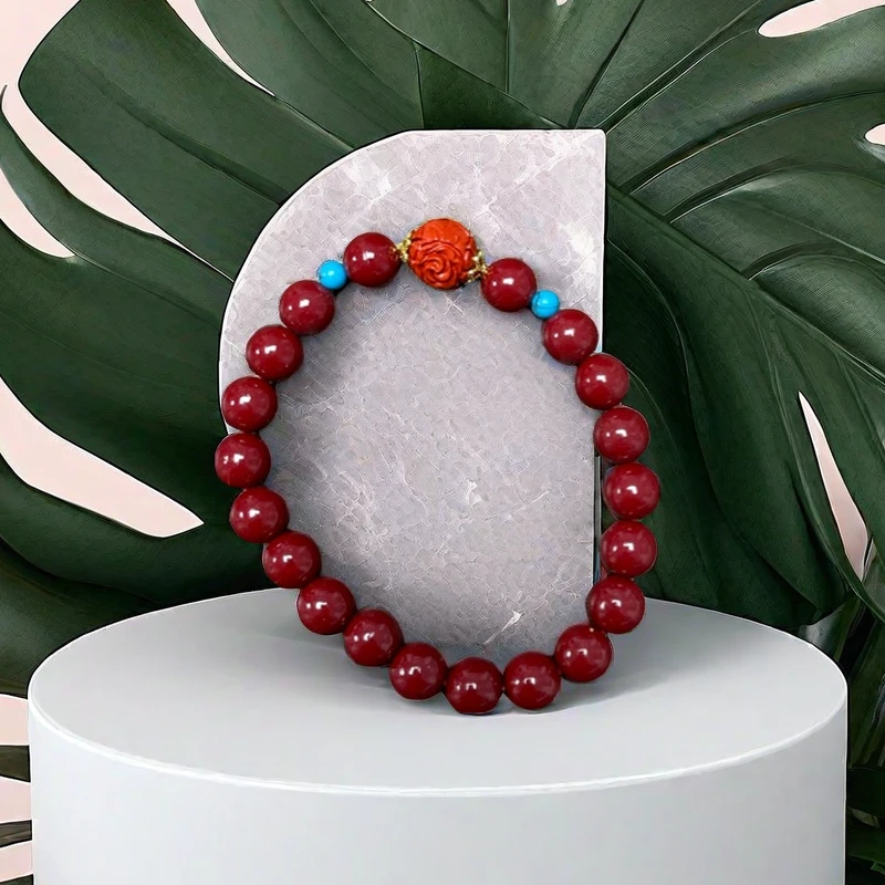 含辰砂工艺品朱砂8mm红砂玫瑰花多宝手串-s156