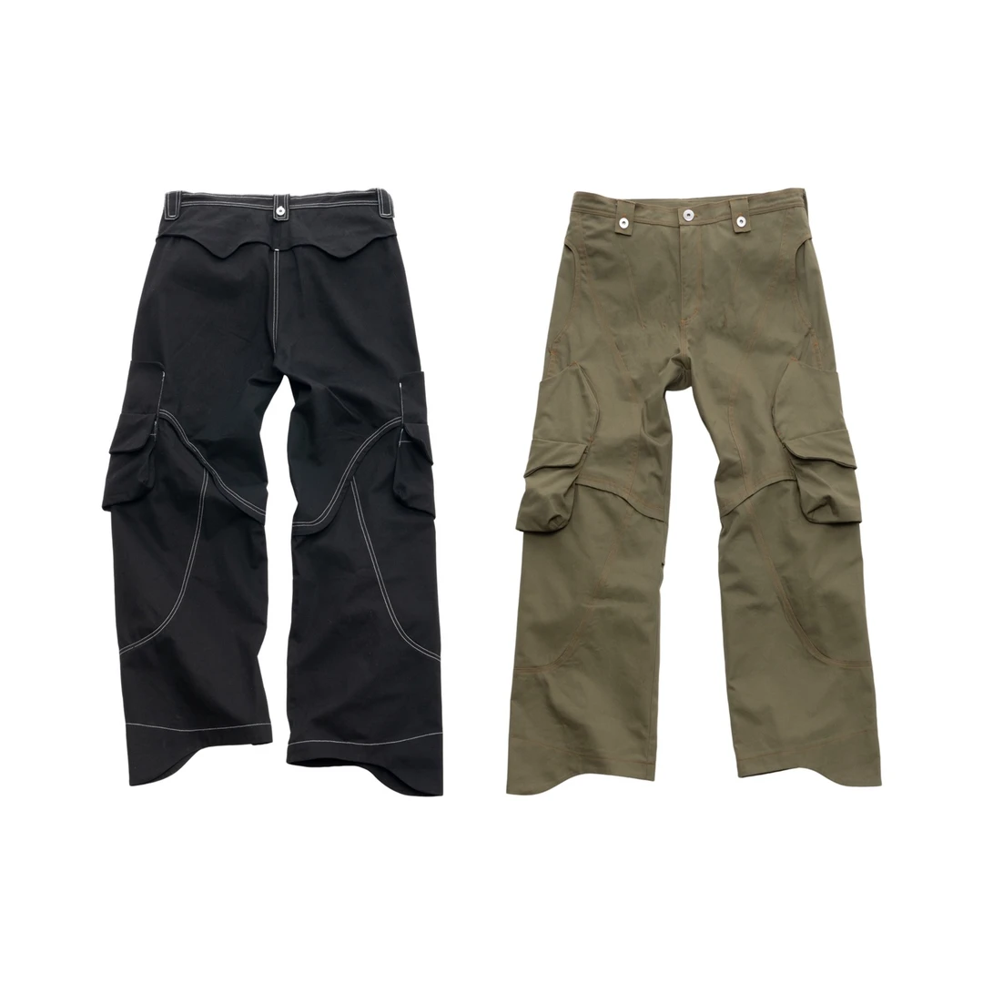 Epide Prefab明线拼接弧形立体剪裁多口袋内嵌工装裤