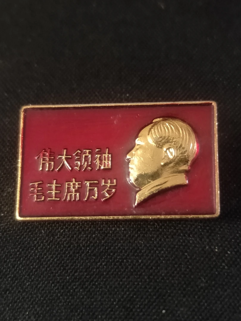 万岁佩戴铝像章，