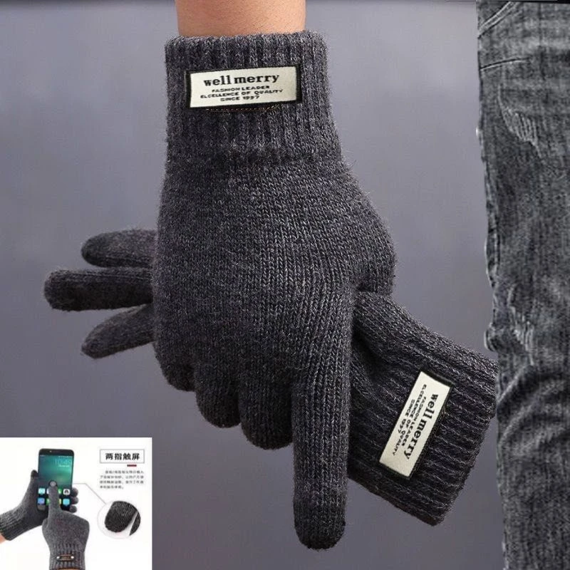 可触屏手套男士冬季防风加厚保暖针织毛线手套冬天学生骑车暖手套