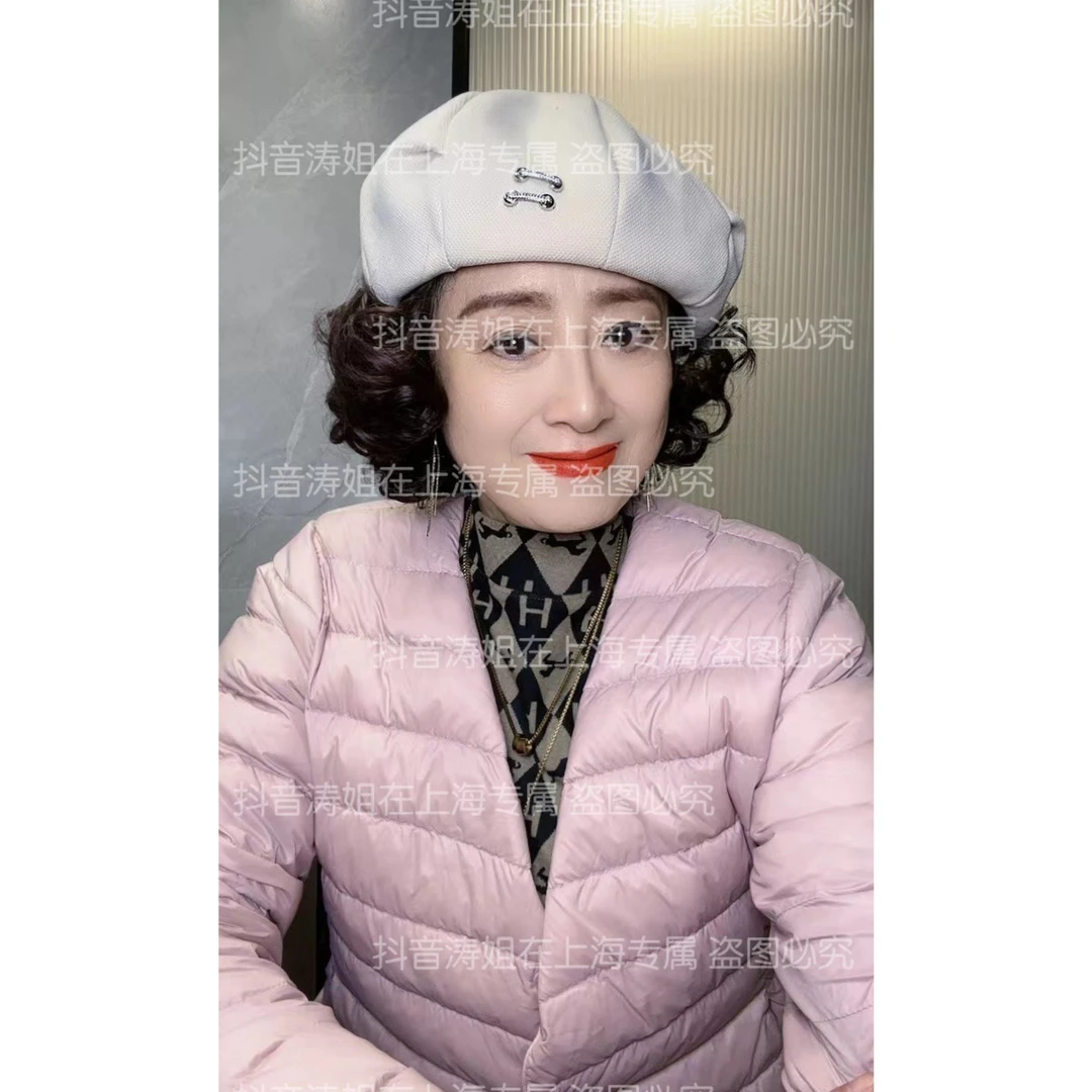 【 涛姐专属】假发一体褶皱贝雷帽时尚仿真短假发妈妈帽美拉德色系