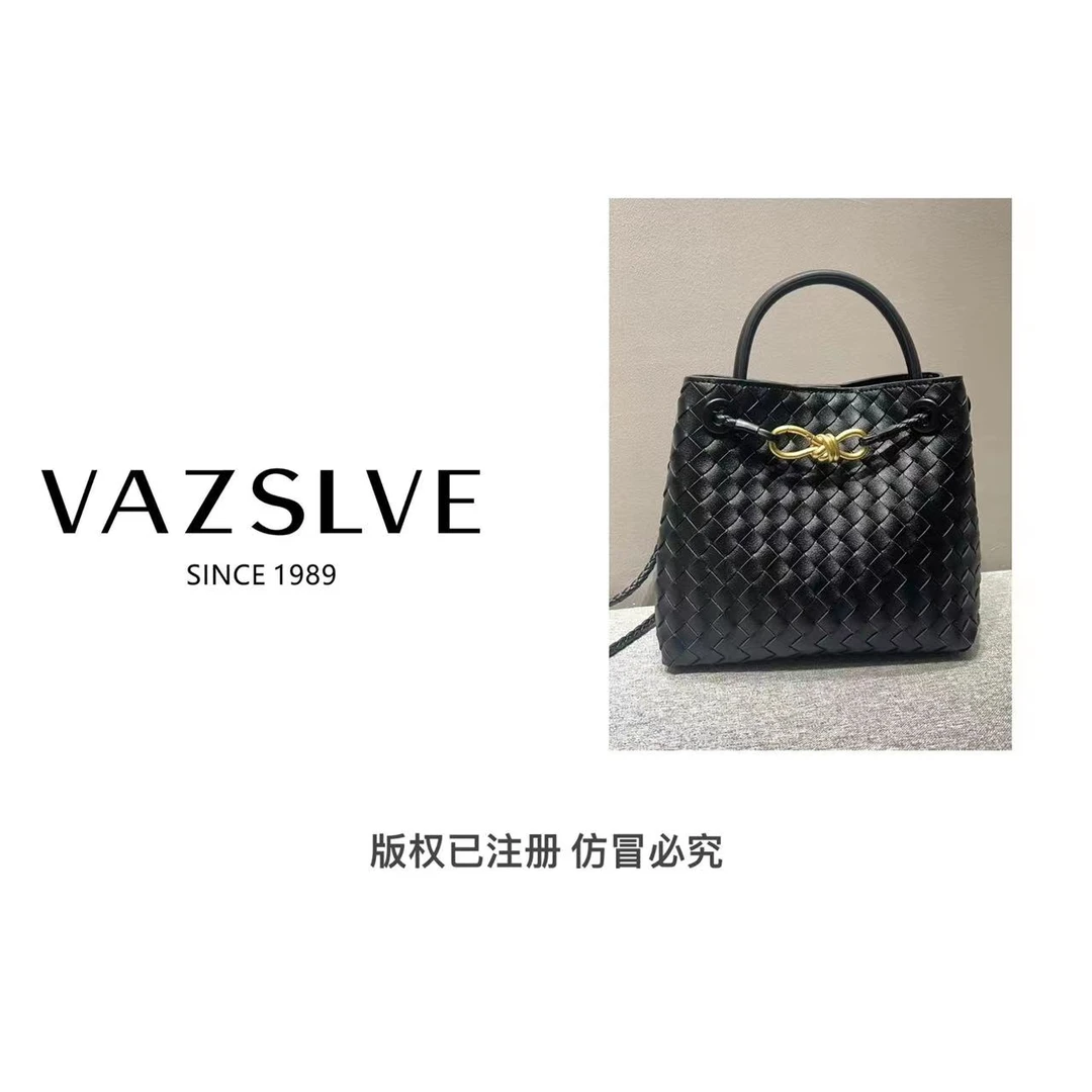 VAZSLVE/春夏新款复古真皮轻奢手提包#5966中号-黑色