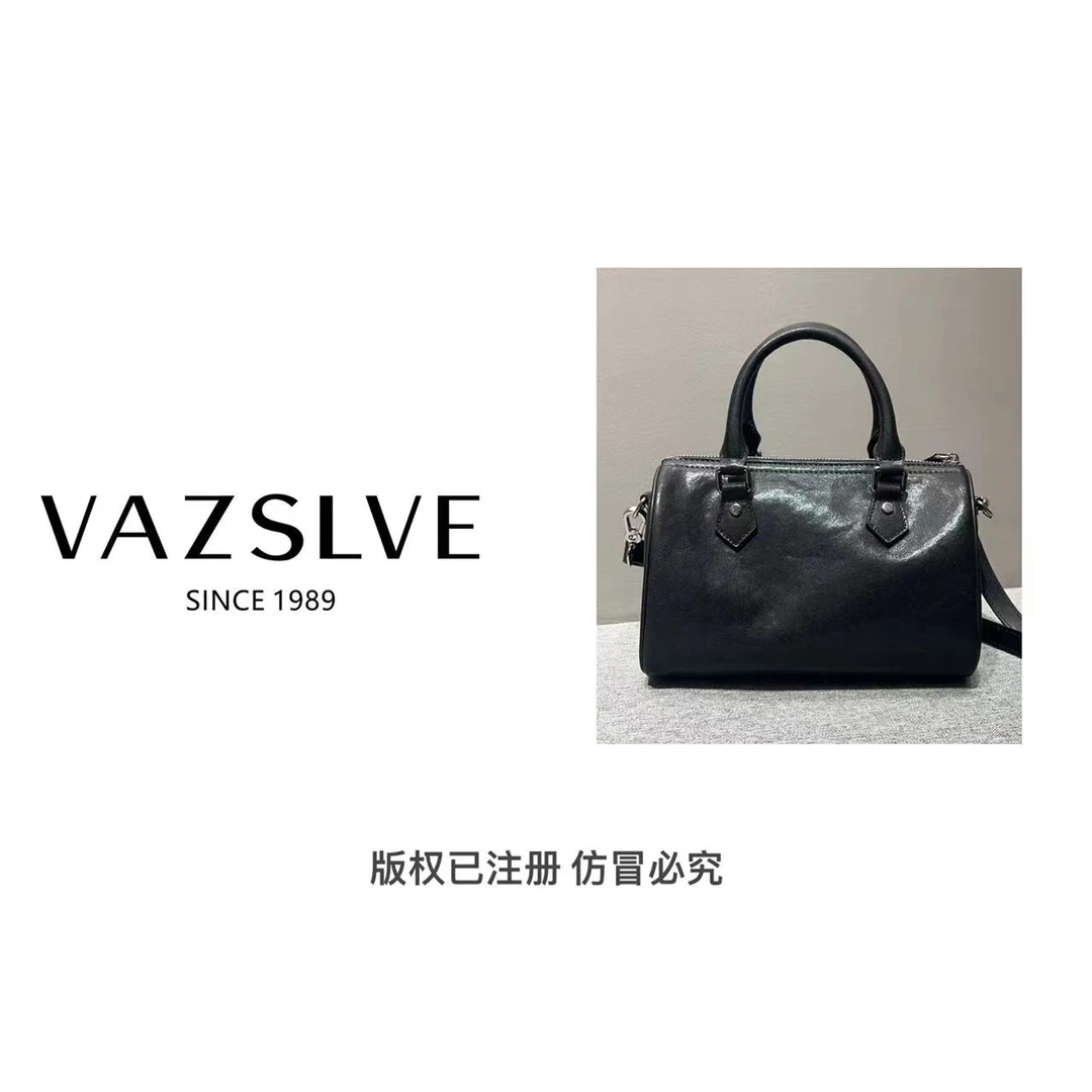 VAZSLVE/春夏新款复古真皮轻奢手提包#ZT6013-黑色