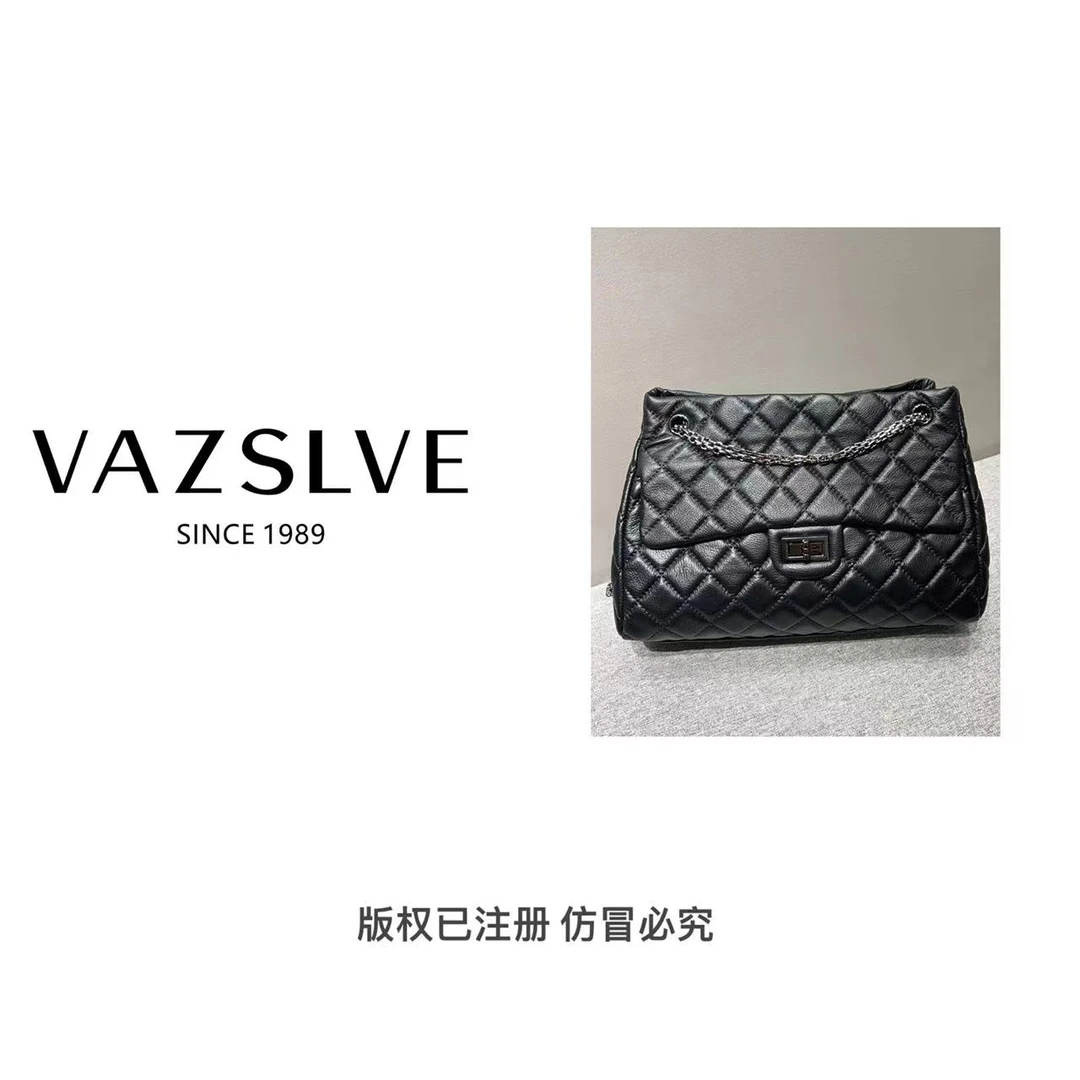 VAZSLVE/春夏新款复古真皮轻奢手提单肩包#6606-黑色