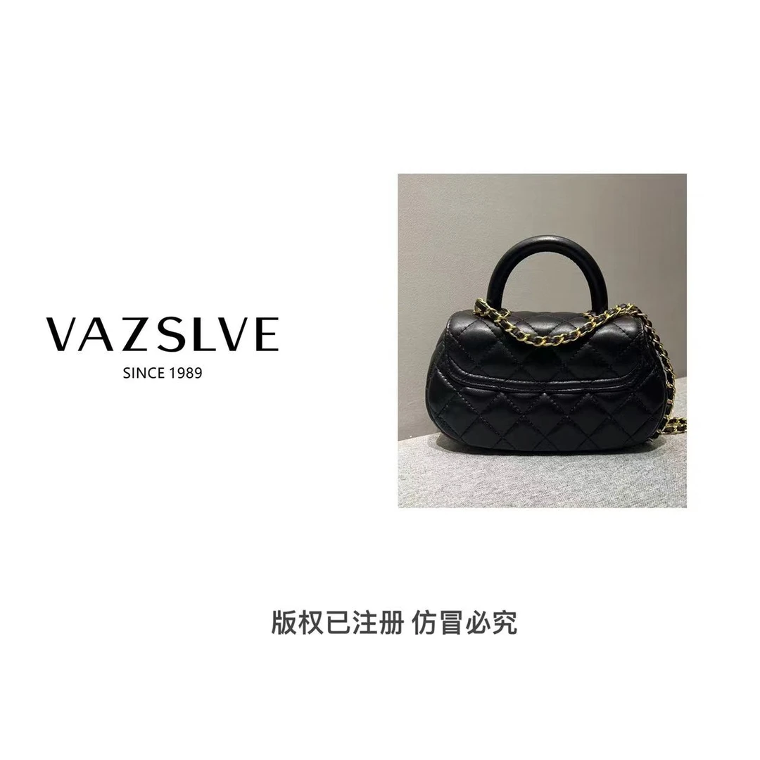 VAZSLVE/春夏新款复古真皮轻奢手提包#902小号-黑色