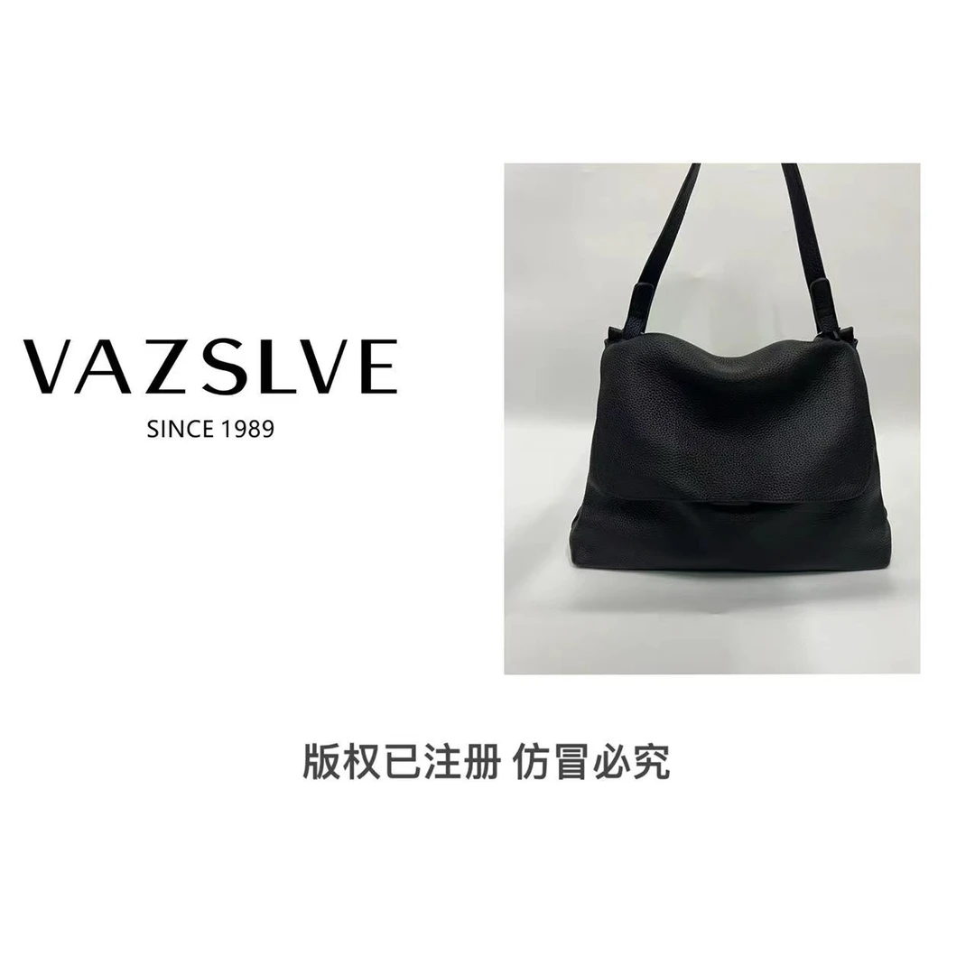 VAZSLVE/春夏新款复古真皮轻奢手提单肩包#5293-黑色