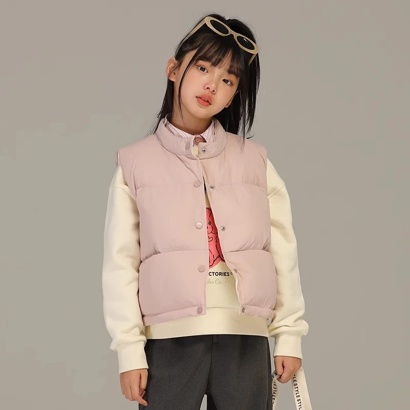 小女森女童秋冬保暖羽绒服拼色双面穿马甲儿童温柔百搭外穿外套潮
