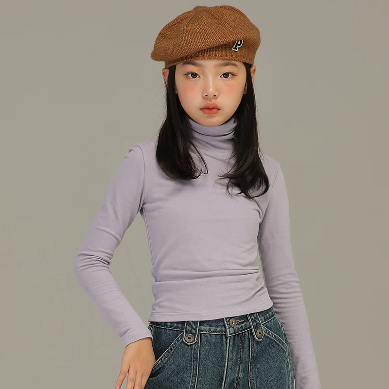 小女森女童秋冬纯色高弹柔软高领打底衫中大童修身内搭长袖上衣女
