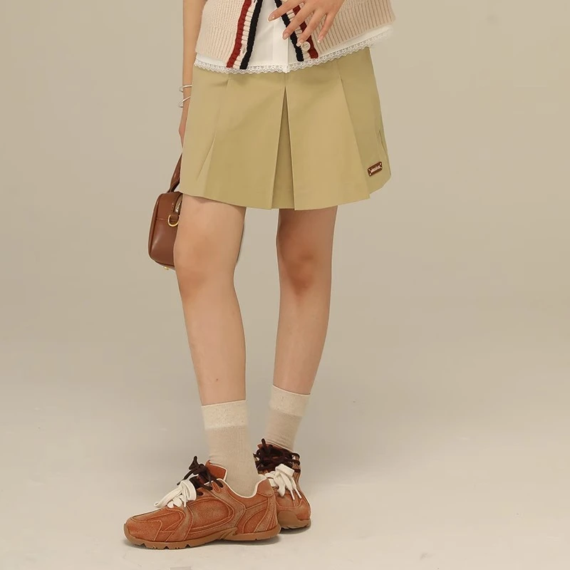 小女森女童春秋复古学院风卡其色短裙儿童休闲百搭显瘦半身裙裤潮