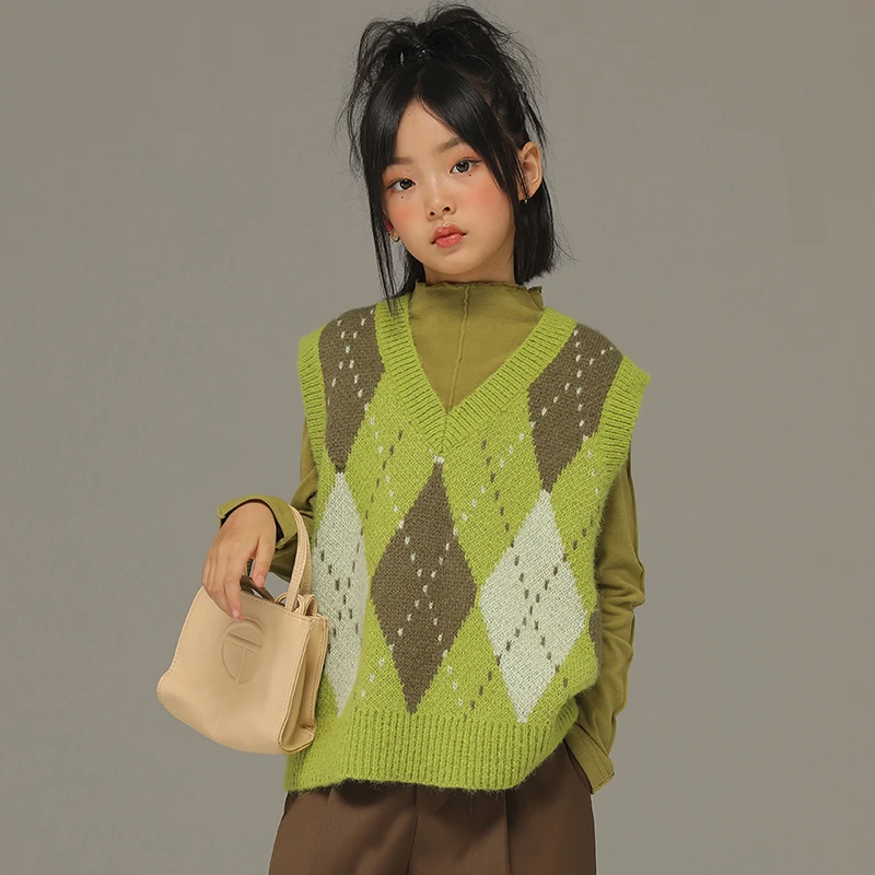 小女森女童背心童装秋装新款儿童洋气针织马甲中大童宽松外穿毛衣