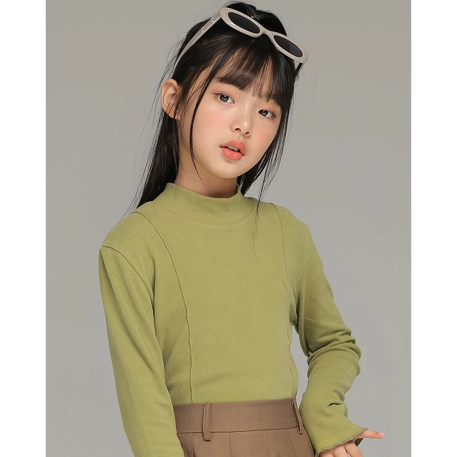 小女森女童春秋时髦叠穿打底衫儿童新款柳条设计长袖中领舒适T恤