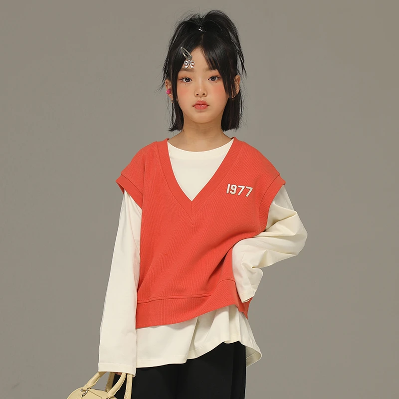 小女森女童背心春秋童装新款儿童外穿针织马甲中大童休闲宽松上衣