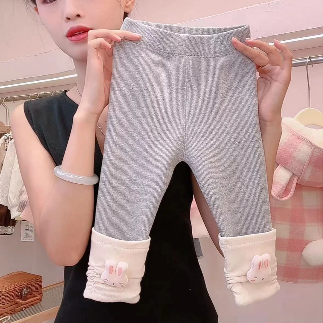 N222 冬季新款加厚女宝宝可爱卡通女童小兔子加绒打底裤
