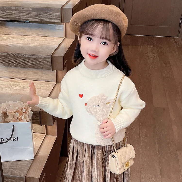 N1753 冬季新款韩版时尚卡通动漫洋驼加厚秋冬套头毛衣女童针织衫