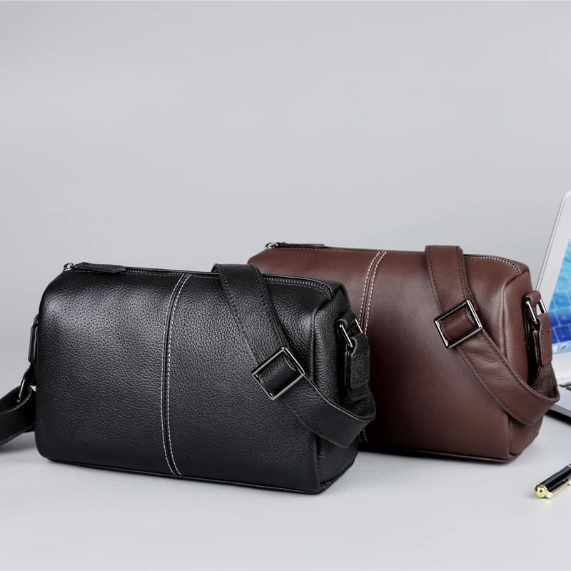 新款真皮单肩斜挎包头层牛皮男士休闲百搭潮流时尚复古男女同款包