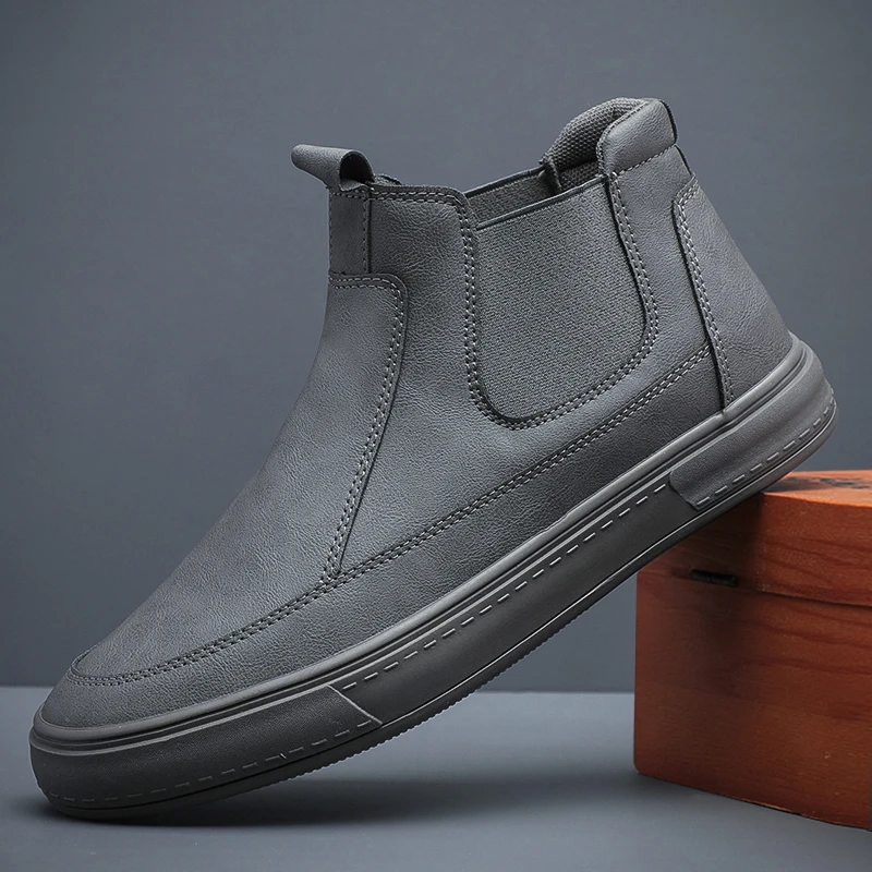 23085男士皮鞋高帮秋季百搭潮鞋潮鞋时尚英伦纯色潮流时尚软底鞋