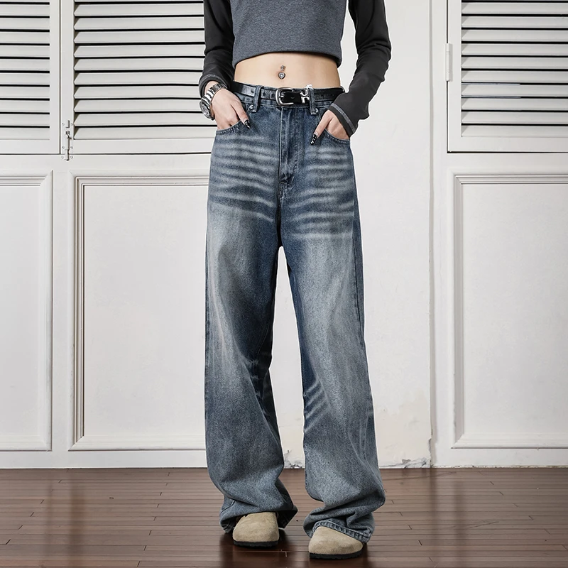 NNEFC蓝牛仔裤男秋美式水洗宽松拖地裤子潮牌百搭长裤男生