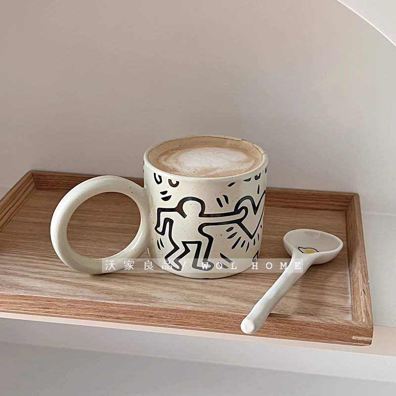 涂鸦马克杯ins时尚大耳朵杯大容量花茶水杯情侣杯办公室咖啡杯子