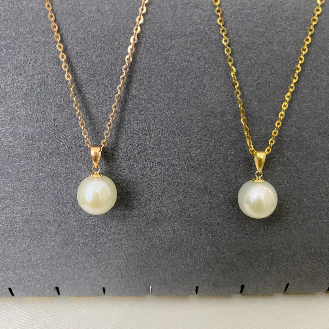 18K金淡水珍珠吊坠优雅简约厚金/百搭经典白色多样性发一件不含链