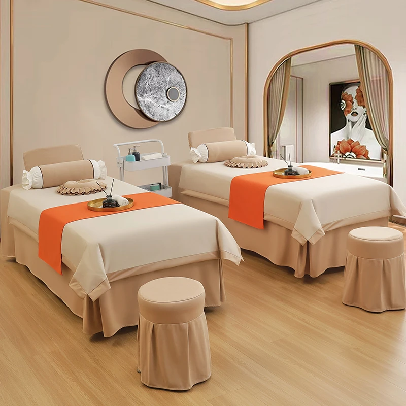 新款美容床罩四件套高档轻奢网红美容院专用按摩床单理疗洗头床套