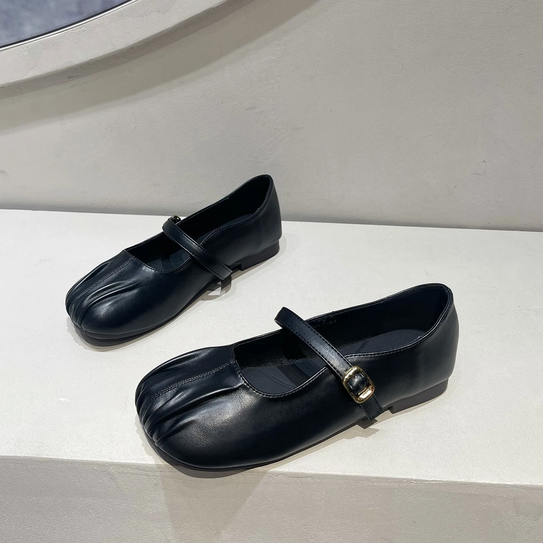 褶皱面平底单鞋女2025新款秋季款配裙子舒适软底奶奶鞋玛丽珍女鞋