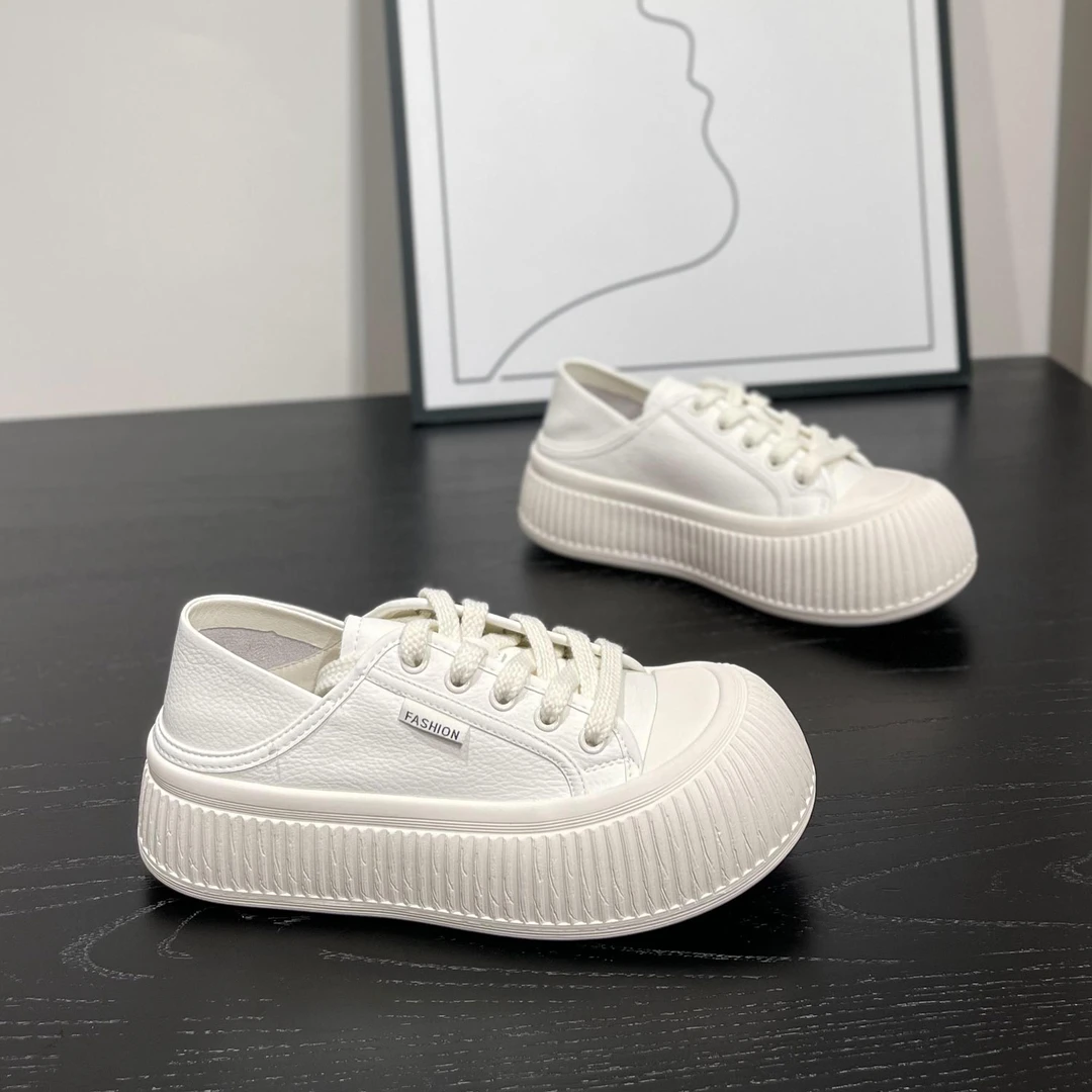 真皮厚底小白鞋女2025新款爆款时尚洋气可爱大头鞋一脚蹬休闲板鞋